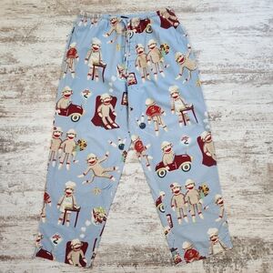 Nick And Nora Sock Monkey Pajama Sleep Pants Size Medium
